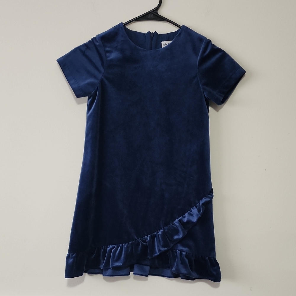 MARIA CASERO SIZE 8. Blue Ruffled Asymmetrical Cocktail Dress